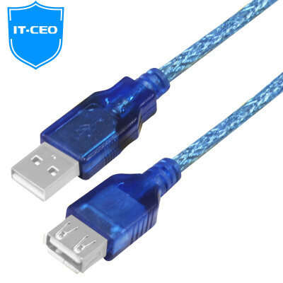 

IT-CEO V082Y-D USB2.0 высокоскоростной кабель для передачи данных / кабельный компьютер USB-удлинитель для мужчин и женщин AM / AF с двойным защитным двойным магнитным кольцом 3 метра прозрачный синий