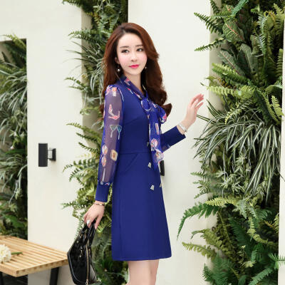 

Fort Sheng 2017 new women autumn Korean sweet fashion in the long section Slim long-sleeved solid color dress yzXXM22 treasure blue