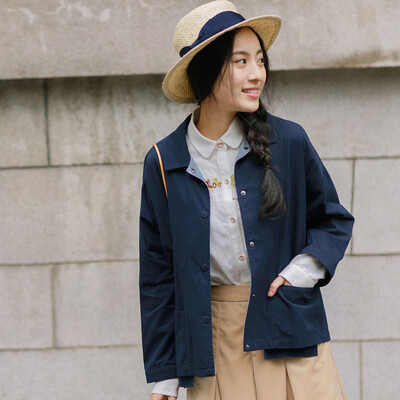 

Yan Man INMAN 2017 autumn new lapel short paragraph wild casual cardigan jacket female 1873042012 sapphire blue
