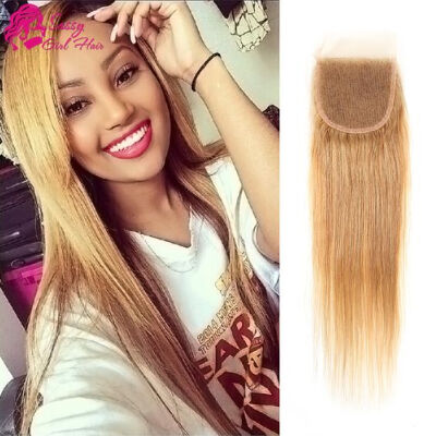 

7a 4*4 Virgin Peruvian Straight Lace Closure Free Part Honey BlondeCheap Lace Closure Straight Human Hair 7a Peruvian Closure