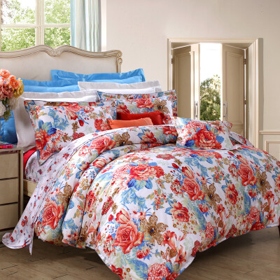 

Fu Anna home textiles cotton active printing four sets of bedding cotton kit 15m bed for 203 229cm dawn gorgeous blue