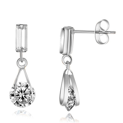 

Yoursfs@ Teardop Stud Earrings with Princess Cut Austria Crystal Pear Shape Jewelry Gift