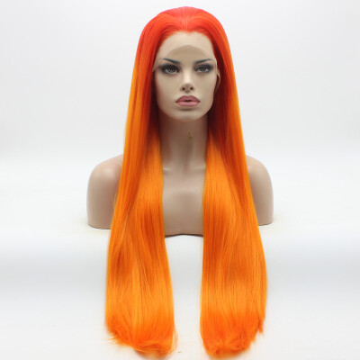 

Iwona Hair Straight Super Long Orange Root Golden Ombre Wig Half Hand Tied Heat Resistant Synthetic Lace Front Wig