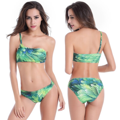 

Hot Sale Super Biggest size  Removable Padding Fully lined Adjustable One Shoulder Tube Bikini 3 Prints