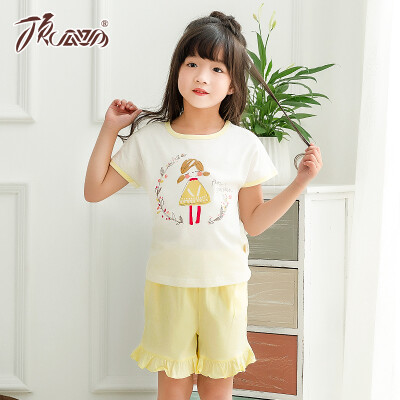 

[Jingdong supermarket] top melon melon (dingguagua) children pajamas girls cotton summer round neck shorts shorts girls home suits 86031 yellow 90