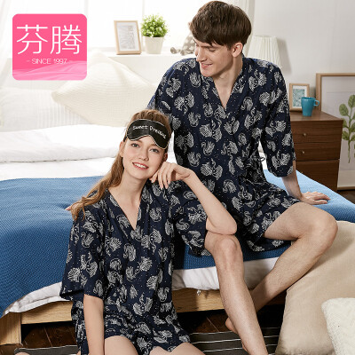 

Fen Teng FENTENG underwear couple pajamas male spring&summer 2017 new in the sleeves retro belt pajamas home service suit men L9714279 deep blue