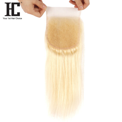 

HC HAIR PRODUCTS 613 Blonde Lace Closure 4x4 Inch Brazilian Straight Human virgin Hair Free Part With Baby Hair Bleached Knots