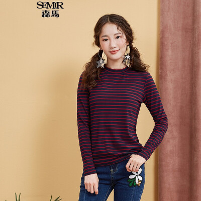 

Semir sweater women 2017 autumn stripes were thin high collar collar shirt sweater 12316010026 blue&red tone