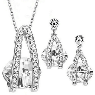 

Yoursfs @ Twisted Necklace and Dangle Stud Earrings Jewelry Set для Дня матери с пасьянсом Австрия Хрустальный подарок (18k White Gol