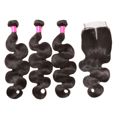 

Brazilian Hair Weave 3 Bundles 8A Brazilian Body Wave virgin Hair Human Hair Extensions With 4x4 Closure Swiss lace baby hair