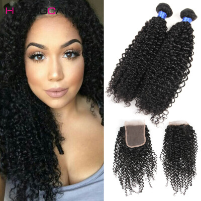 

7A Unprocessed Human Hair With Closure Brazilian Curly Hair With Closure Hair Extension Closure And Bundles Hair Weft & Closure