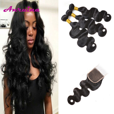 

Brazilian Body Wave With Closure Human Hair Bundles With Closure Virgin Hair Weaves And Closures 3 bundles with Lace Closure
