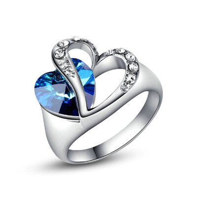 

Yoursfs 18K Gold Plated "Hold Your Heart" Hollow Out Designed Sapphire Blue Crystal Rings Women