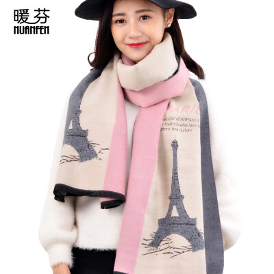 

Warm Fen NuanFen TS631WJA scarf female winter shawl autumn&winter bib dual-use cashmere warm printing Korean fashion cloak tower pink