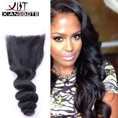 

4X4 Lace Closure 7A Peruvian Loose Wave Closure Peruvian Virgin Hair 3 Bundles With Closure Human Hair Loose Wave With Closure