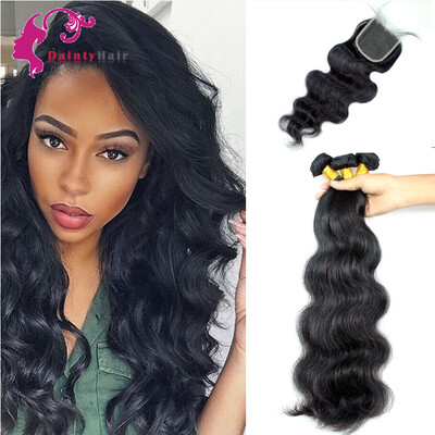 

Udainty 8A Peruvian Virgin Human Hair Body Wave 3 Bundles with Closure 100 Unprocessed Human Hair Weave With Lace Closure