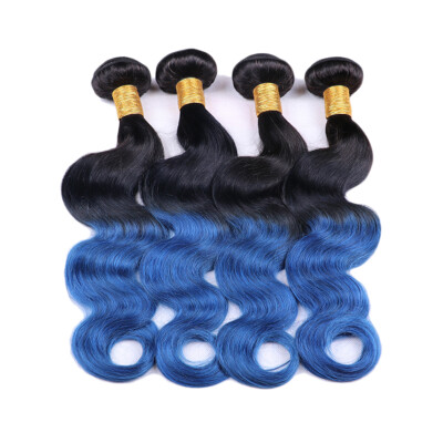 

Body Wave Ombre Brazilian Hair 3 Bundles Two Tone 1B/Blue Black to Blue Brazilian Virgin Remy Human Hair Weave Extensions