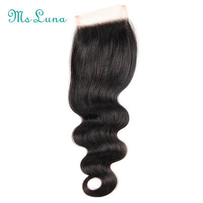 

Ms Luna Hair 44 Lace Closure Brazilian Body Wave Human Hair Non-remy Free Part 130 Density Natural Color 8-20 inch