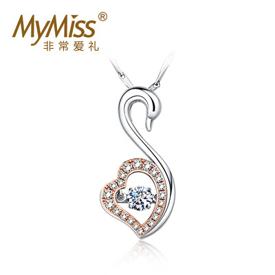 

Mymiss Swarovski циркона 925 серебряных ключицы ожерелье женщина Swan сердца Silver