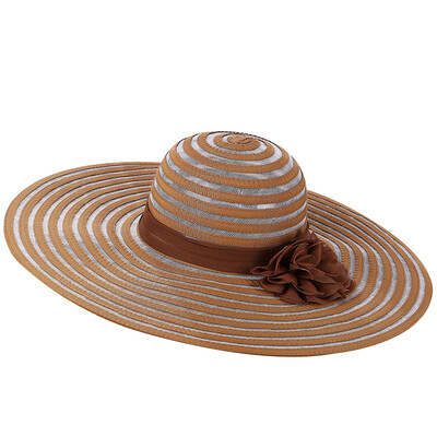 

[Jingdong Supermarket] GLO-STORY Hat Female Summer Yarn Large along the sun hat striped beach cap WMZ724173 light coffee