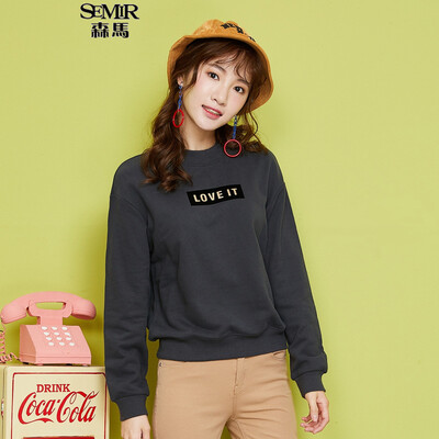 

Semir sweater ladies round neck collar letters flocking loose long sleeves T-shirt 12316160061 dark gray S