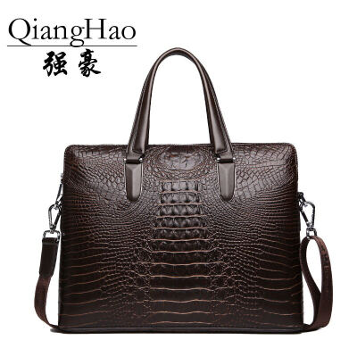 

QiangHao Genuine Leather Men Bags Fashion Crocodile Pattern Man Crossbody Shoulder Bag Men's Small Briefcase Men Clutch Bags