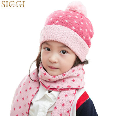 

Siggi CM68172 Children's Hat Scarf Two-piece Set Winter Men & Women Baby Jacks Warm Stretch Knit Woolen Cap Set Pink Hat + Scarf Kit