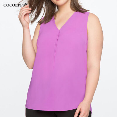 

COCOEPPS Sleeveless Chiffon V neck women tops big sizes new 2017 Casual summe style plus size women Loose blouse blue greed tops