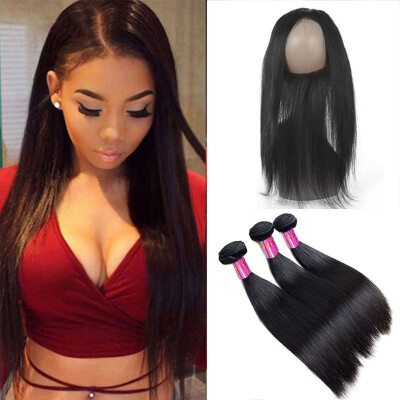 

360 Lace Band Frontal Closure with straight Hair Peruvian Pre Plucked 360 Lace Frontal Closure Natural Hairline Virgin Hair straig