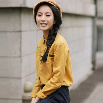 

Yan Man (INMAN) 2017 autumn new linen cotton fun embroidered rounded corners of the literary shirt female 1873011049 pearl white S
