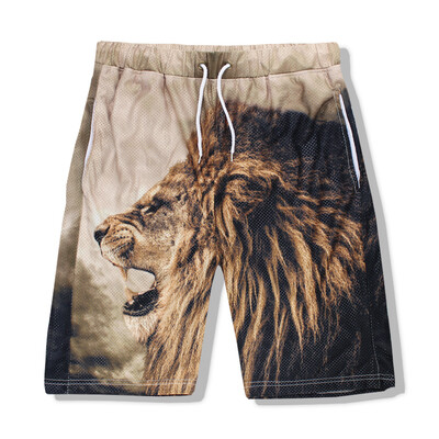 

Mens sports trousers European&American eyes speed dry mens trousers 3D printed lion head shorts