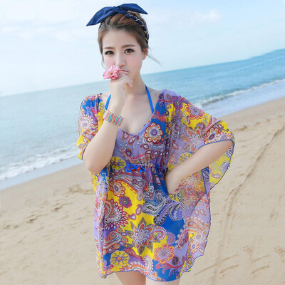 

Arctic Swimsuits Women's Three-piece Bikini Split Skirt-style Concealed Capsule Size Cloak Hot Springs Swimwear Blue M