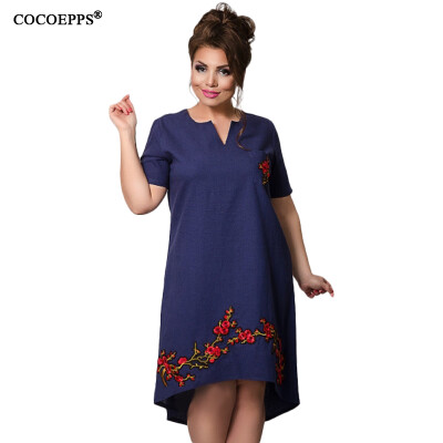 

COCOEPPS Fashionable Embroidery Dress 2017 Summer Large Size V-Neck Women Dress Plus Big Size Loose Short Sleeve Female Vestidos