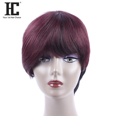 

HC Hair Products Малайзийские волосы естественной волны 1b / 99j Бургундия 10Inch Non-Remy Нет Кружевные короткие человеческие волосы Боб Парики для черных женщин