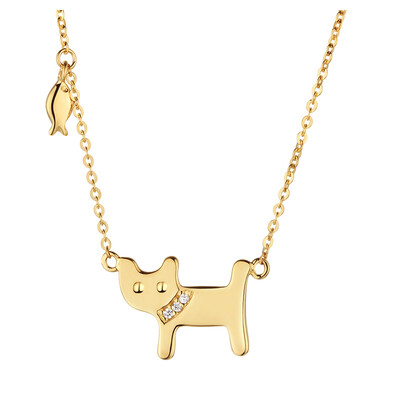 

AFFINER 14K gold necklace female models cute cat fashion Korean clavicle chain jewelry AFP2062K