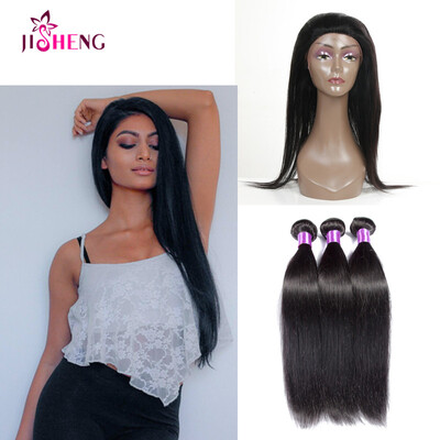 

SQ Hair 360 Lace Frontal Closure With Bundles Straight Wave 3 PCS With 360 Lace Brazilian Virgin Hair With Human Hair Bundles