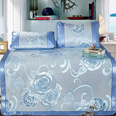 

Yingxin bedding textile double jacquard ice silk folding seats summer mat three-piece suit for 18 meters bed Jinhua blue