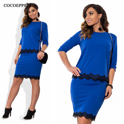 

COCOEPPS Elegant Sexy lace 2 piece set women dresses big size 2017 plus size women clothing 6xl dress Wear to Work Office dress
