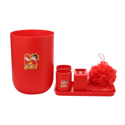 

Jingdong Supermarket Jia Bai mouthwash cup soap box bath flower trash can tray tray bathroom wash with 6 sets of festive red