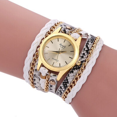 

2017 New Fashion Womens Casual Vintage Multilayer Wristwatch Weave Wrap Rivet Leather Bracelet Wrist Watch