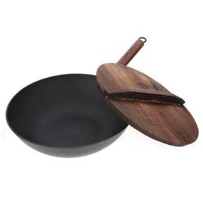 

Aimei 30cm cast iron original ecological health uncoated wok wok cover section thick wood handle non-stick cooking pot gas induction cooker general AZH3067