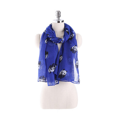 

2017 New Fashion Summer Beach Scarves Cartoon Pandas Women Silk Scarf Blue Green Black Violet Cute Cappa Sun Block Voile Shawl