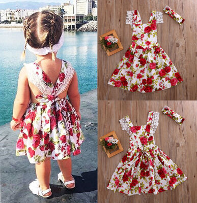 

CANISToddler Kids Girls Lace Flower Dress Summer Sundress Party Dresses