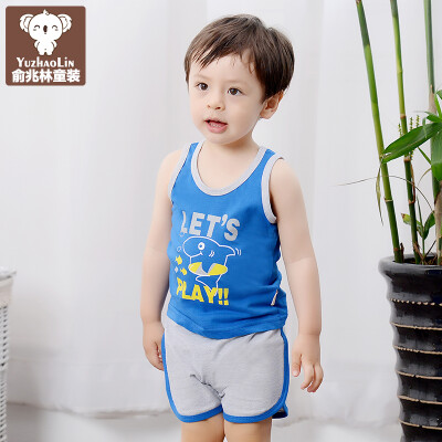 

Yu Zhaolin children's suit summer children's clothing boy children's vest shorts suit YH16T270033 small superhuman treasure blue 73
