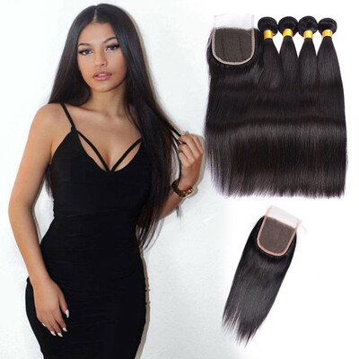 

Hair Weaves with Closure Indian Peruvian Malaysian Brazilian Hair Unprocessed Human Hair Weave Black Silky Straight Bella Hair Bun