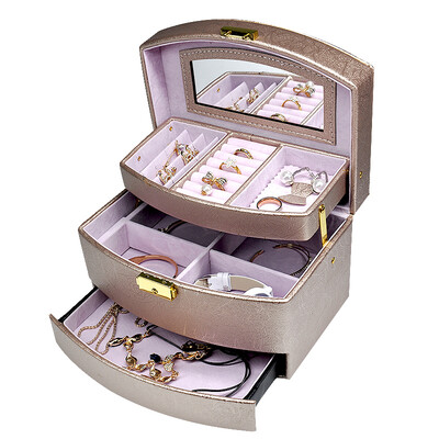 

Loves one love European rose pattern jewelry box exquisite hardware semi-automatic with dressing mirror jewelry storage box birthday Valentines Day gift gold