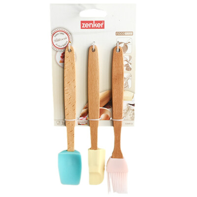 

Germany Fakman fackelmann baking tools wooden handle children with silicone scissors silicone brush stirring scraper mixer three-piece set 5236481