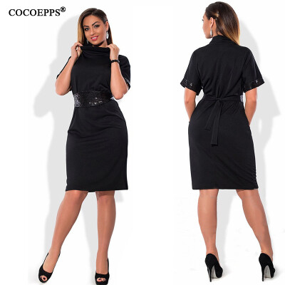 

COCOEPPS Fashion casual Sequins women dresses big size Turtleneck Dress plus size women clothing 5xl 6xl Short sleeve dress