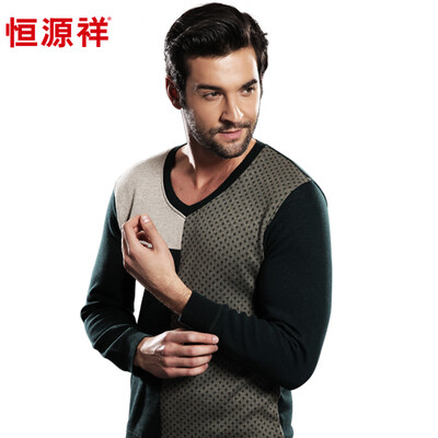 

Hengyuan Cheung thermal underwear men's jacquard thickening plus velvet underwear can be outside the business sweater set C section Army green (V-neck)  (180/105