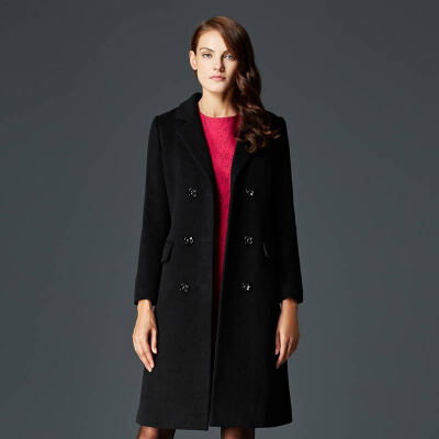 

Recall (Marc Rebecca) European and American fashion double-breasted simple Slim woolen coat 56063B black L